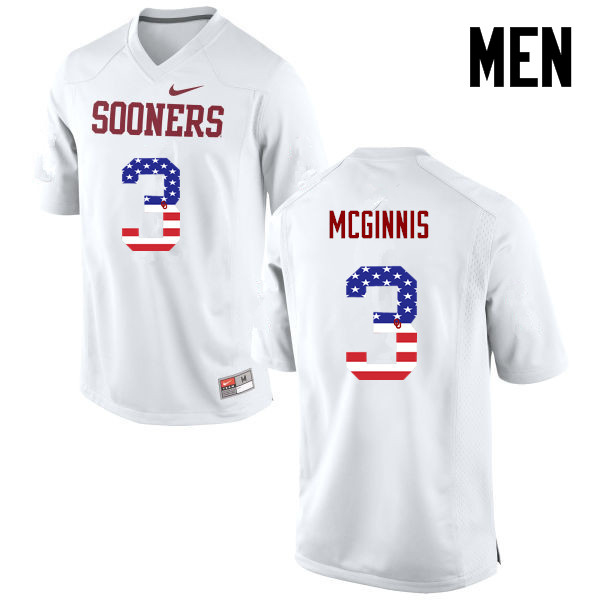 Men Oklahoma Sooners #3 Connor McGinnis College Football USA Flag Fashion Jerseys-White - Click Image to Close